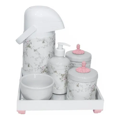 Kit Higiene Porcelana Potes Térmica Provençal Capa Rosa Bebê Foto 1