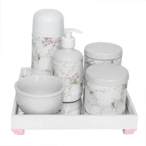 Kit Higiene Rosa Completo Porcelana Térmica Bandeja Espelho Foto 1