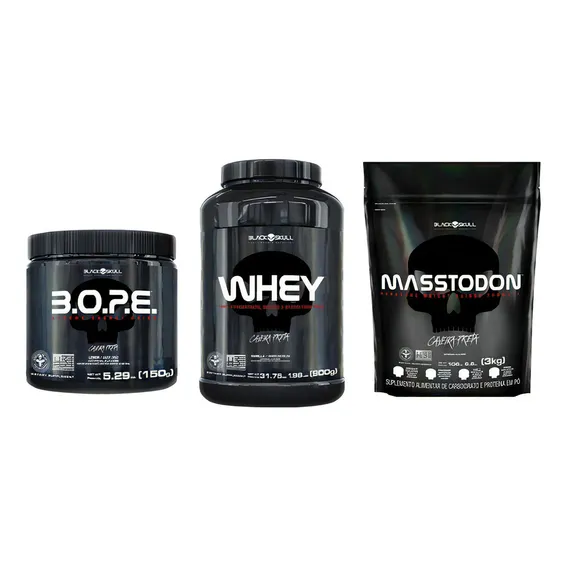 Kit Hipercalórico + Whey + Pré-treino Black Skull Sabor Baunilha/morango Foto 1