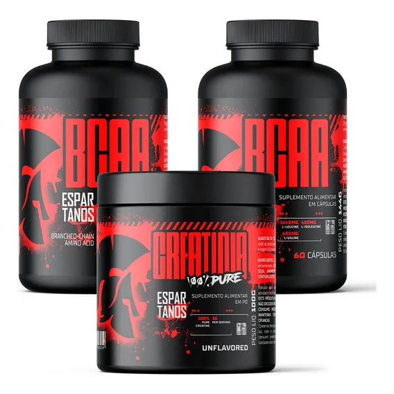 Kit Hipertrofia - 2x Bcaa + Creatina - Espartanos Nutrition Sabor Neutro Foto 1