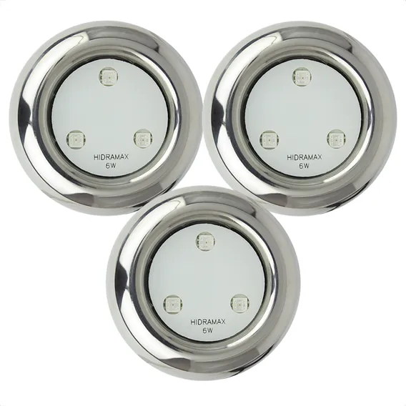 Kit Iluminação Piscina 3 Refletores Led 6w Inox Rgb S 12v Hidramax Essential Foto 1