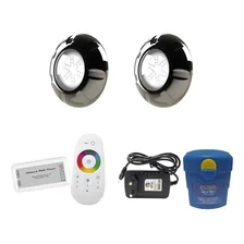 Kit Iluminação Piscina - 32m² - 2 Leds 9w Inox + Comando Rgb Foto mini 1