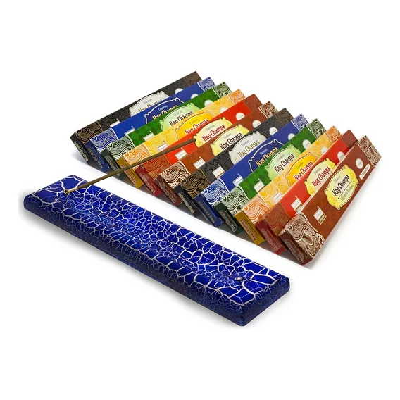 Kit Incenso Nag Champa 12 Cxas E Incensário Duplo De Madeira Fragrância Sortido Foto 1