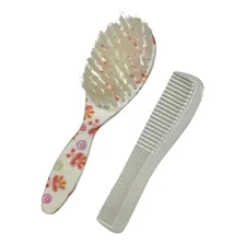 Kit Infantil Pente Escova Cerdas Naturais Macias Cor Branco Foto mini 2