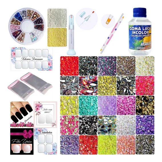 Kit Iniciante Joias De Unha Com Caviar Goma Laca Pega Strass Cor Strass Para Unhas Foto 1