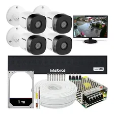 Kit Intelbras 4 Câmeras Segurança Dvr 4ch Hd 1 Tb Monitor 15 Cor Branco Foto  mini 1