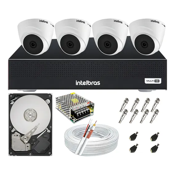 Kit Intelbras 4 Câmeras Dome 1080p E Dvr Mhdx 1104 Multi Hd Cor Branco Foto 1