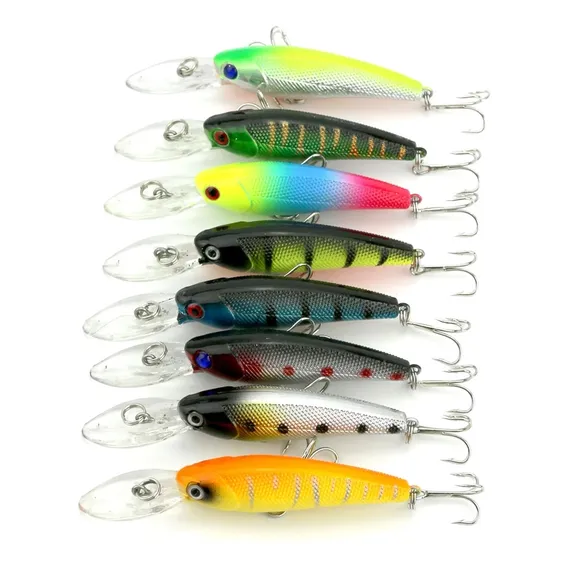 Kit Iscas Artificiais Barbela Longa Profundidade 9cm 8gr 8un Foto 1