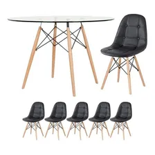 Kit Jantar Mesa Eames Eiffel 120 Cm Vidro 5 Cadeiras Botonê Cor Preto Foto  mini 1