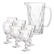 Kit Jarra E Taças Com Fio De Ouro Transparente 7pç Diamond Foto  mini 1