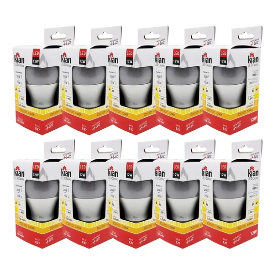 Kit Jogo 10 Lâmpada Bulbo Led 12w 3000k Amarela E27 Bivolt 110v/120v (bivolt) Foto 1
