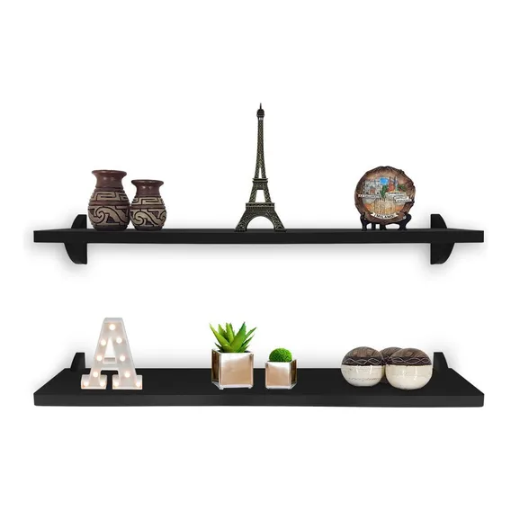Kit Jogo 2 Prateleiras De Parede Madeira Mdf Preto 60 X 15 Foto 1