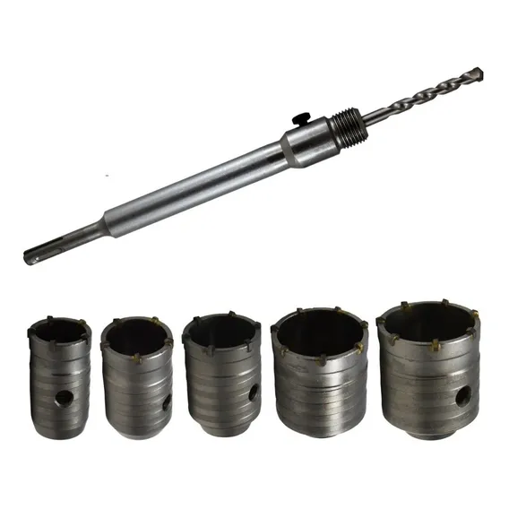 Kit Jogo 7pçs Serra Copo Concreto Videa Haste Sds Plus 30-65 Foto 1