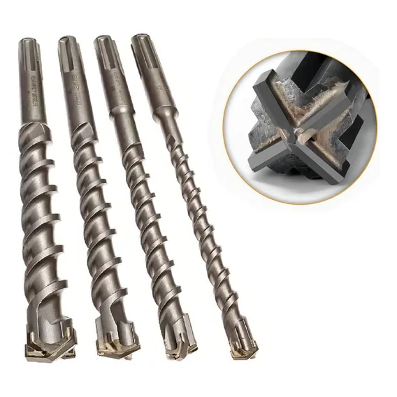 Kit Jogo Broca Sds Plus Cruz Videa Cruzada 6mm, 8mm, 10mm, 12mm X210mm Foto 1