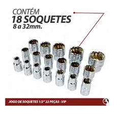 Kit Jogo Chave Soquete 22 Peças 8-32mm + Catraca Reversível Foto mini 3