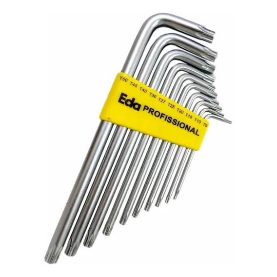 Kit Jogo Chave Torx Aço Tipo L Com 10 Peças T9 A T50 Foto 1