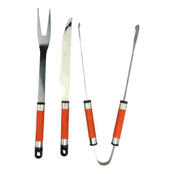 Kit Jogo Churrasco 3 Peças Garfo Faca Pegador Inox Estojo Foto 1
