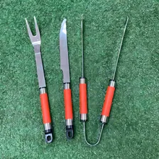 Kit Jogo Churrasco 3 Peças Garfo Faca Pegador Inox Estojo Foto mini  2
