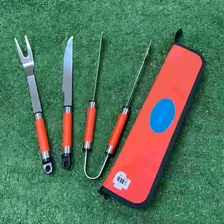 Kit Jogo Churrasco 3 Peças Garfo Faca Pegador Inox Estojo Foto mini 4