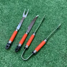 Kit Jogo Churrasco 3 Peças Garfo Faca Pegador Inox Estojo Foto mini  3