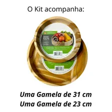 Kit / Jogo Com Duas Gamela / Bandeja Redonda Madeira Teca Foto mini 2