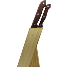 Kit Jogo Conjunto Cozinha 6 Peças: 5 Facas + Cepo De Madeira Cor Marrom-claro Foto mini 3