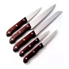 Kit Jogo Conjunto Cozinha 6 Peças: 5 Facas + Cepo De Madeira Cor Marrom-claro Foto mini 2