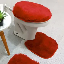 Kit Jogo De Banheiro 3 Peludo Felpudo Shaggy Luxo Cor Vermelho Foto mini  3