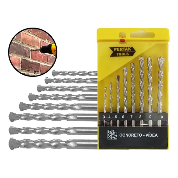 Kit Jogo De Brocas Ferro Concreto Madeira + Estojo Fertak Foto 1