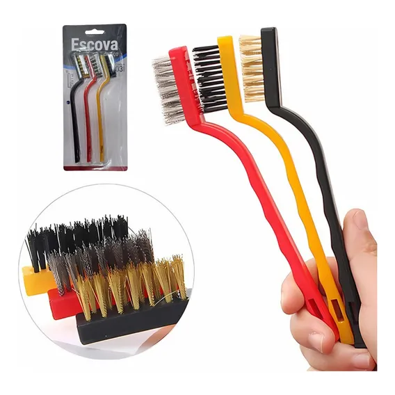Kit Jogo De Escovas Multiuso Limpeza 3 Peças Aço Latão Nylon Foto 1