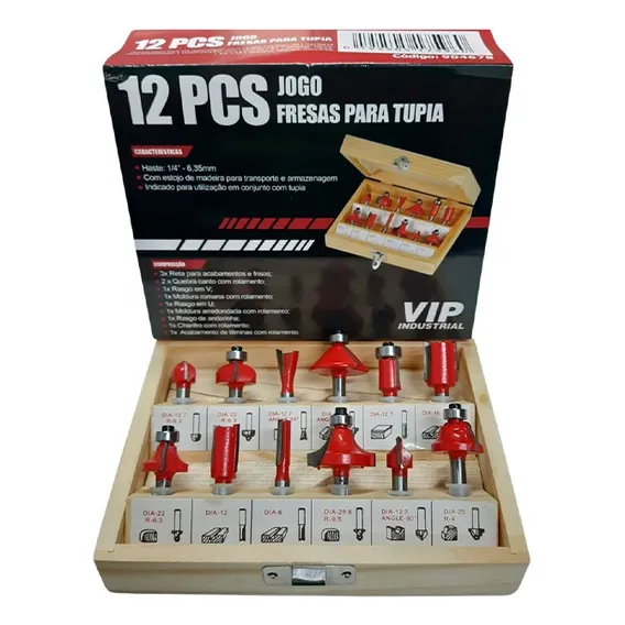 Kit Jogo Fresas Para Tupia Madeira 12 Peças Haste 6mm Foto 1