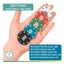Kit Jogo Lata De Poker 200 Fichas Numeradas Profissional Foto mini 4