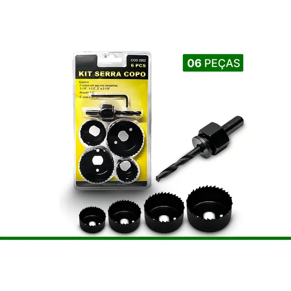 Kit Jogo Serra Copo Kit 6 Peças Preta Titanium p/ Madeira Gesso Pvc Plástico Foto 1