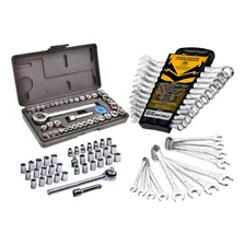 Kit Jogo Soquete E Catraca 40pç + Chave Combinada Boca 12pçs Cor Prateado Foto  mini 1
