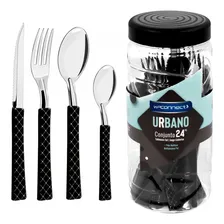 Kit Jogo Talheres Restaurante Aço Inox Urbano Preto 24pçs Foto  mini 1