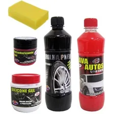 Kit Lava Auto Carro Cera Pretinho Desodorizante Silicone Foto mini  2