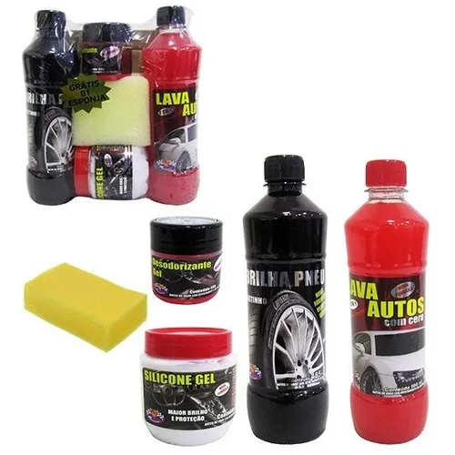 Kit Lava Auto Carro Cera Pretinho Desodorizante Silicone Foto 1