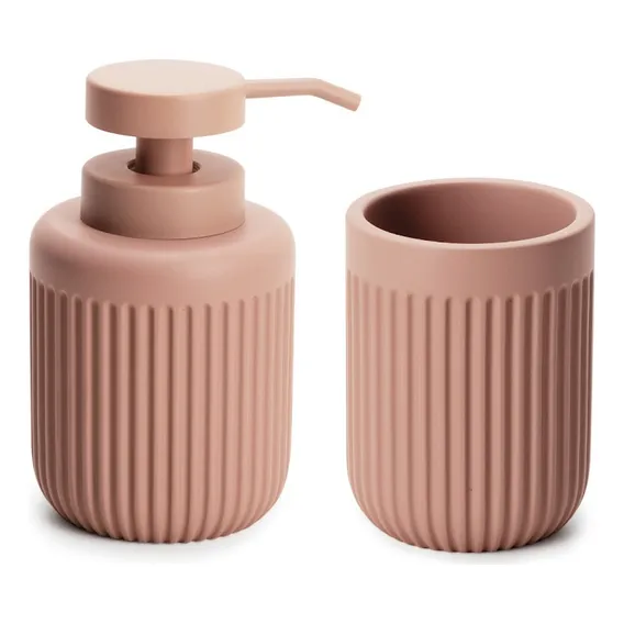 Kit Lavabo Banheiro Dispenser Sabonete Líquido Porta Escova Cor Kit Banheiro Lavabo Rose Foto 1