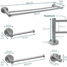Kit Lavabo Banheiro Inox 304 Jogo Acessorios Toalheiro Duplo Kit Acessórios Escovado 4 Peças Suporte Toalha Inox Fosco Porta Papel Higiênico Gancho Porta Toalha Reto Dona D.cor Foto mini  3