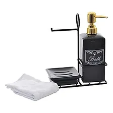 Kit Lavabo Banheiro Porcelana Com Suporte E Toalha Preto Foto  mini 1