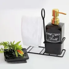 Kit Lavabo Banheiro Porcelana Com Suporte E Toalha Preto Foto mini  2