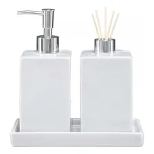 Kit Lavabo Banheiro Saboneteira Difusor Bandeja Kbd-021 Cor Branco Foto mini  2