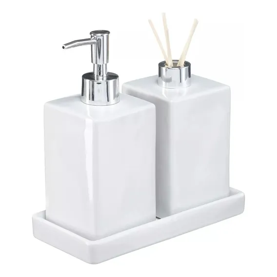 Kit Lavabo Banheiro Saboneteira Difusor Bandeja Kbd-021 Cor Branco Foto 1