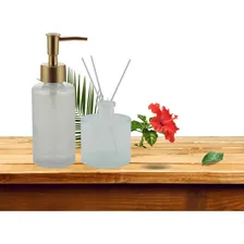 Kit Lavabo Porta Sabonete Líquido Com Difusor 3 Palitos Ouro Foto mini 1