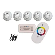Kit Led Piscina Com Controle + 5 Leds Rgb 9w + Fonte 12v Foto mini 1