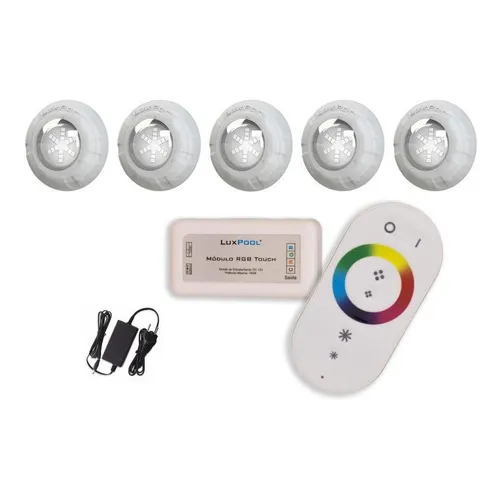 Kit Led Piscina Com Controle + 5 Leds Rgb 9w + Fonte 12v Foto 1