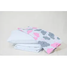 Kit Lençol Berço 3 Peças Enxoval Baby Nuvem Rosa Foto mini 1
