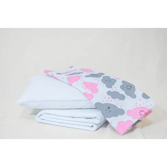 Kit Lençol Berço 3 Peças Enxoval Baby Nuvem Rosa Foto 1