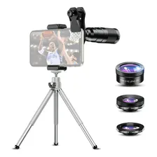 Kit Lentes Celular Apexel 4 Em 1 Tele 22x Fisheye + Tripé Foto mini 1