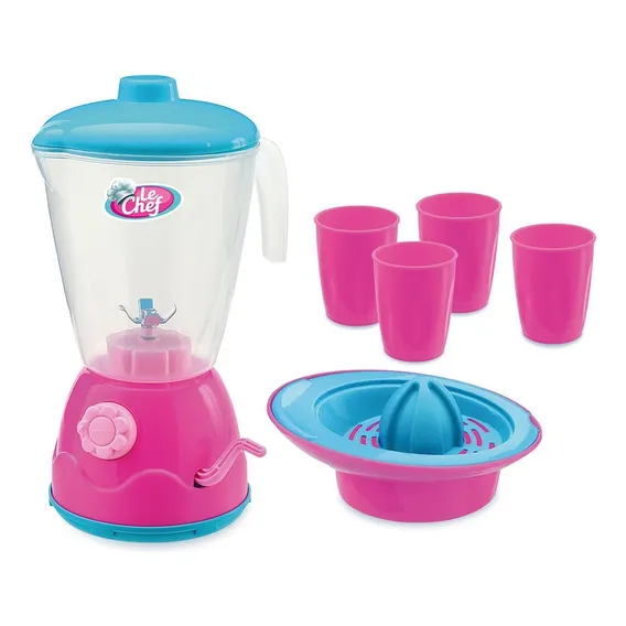 Kit Liquidificador Infantil Gira Manivela Acess贸rios Le Chef Rose e Azul Usual Brinquedos Foto 1